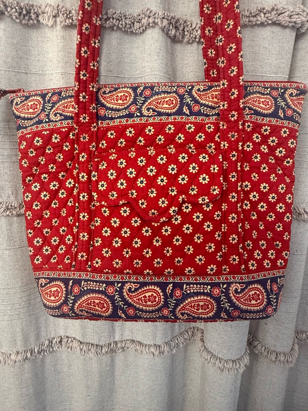 Vera Bradley Americana Red Vintage Quilted Tote Shoulder Bag Zipper 15x12 - Picture 3 of 9